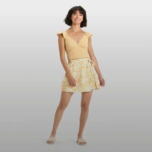 NWT A New Day XL Skirt Faux Wrap Tropical Summer TAN Print Mini Botanical